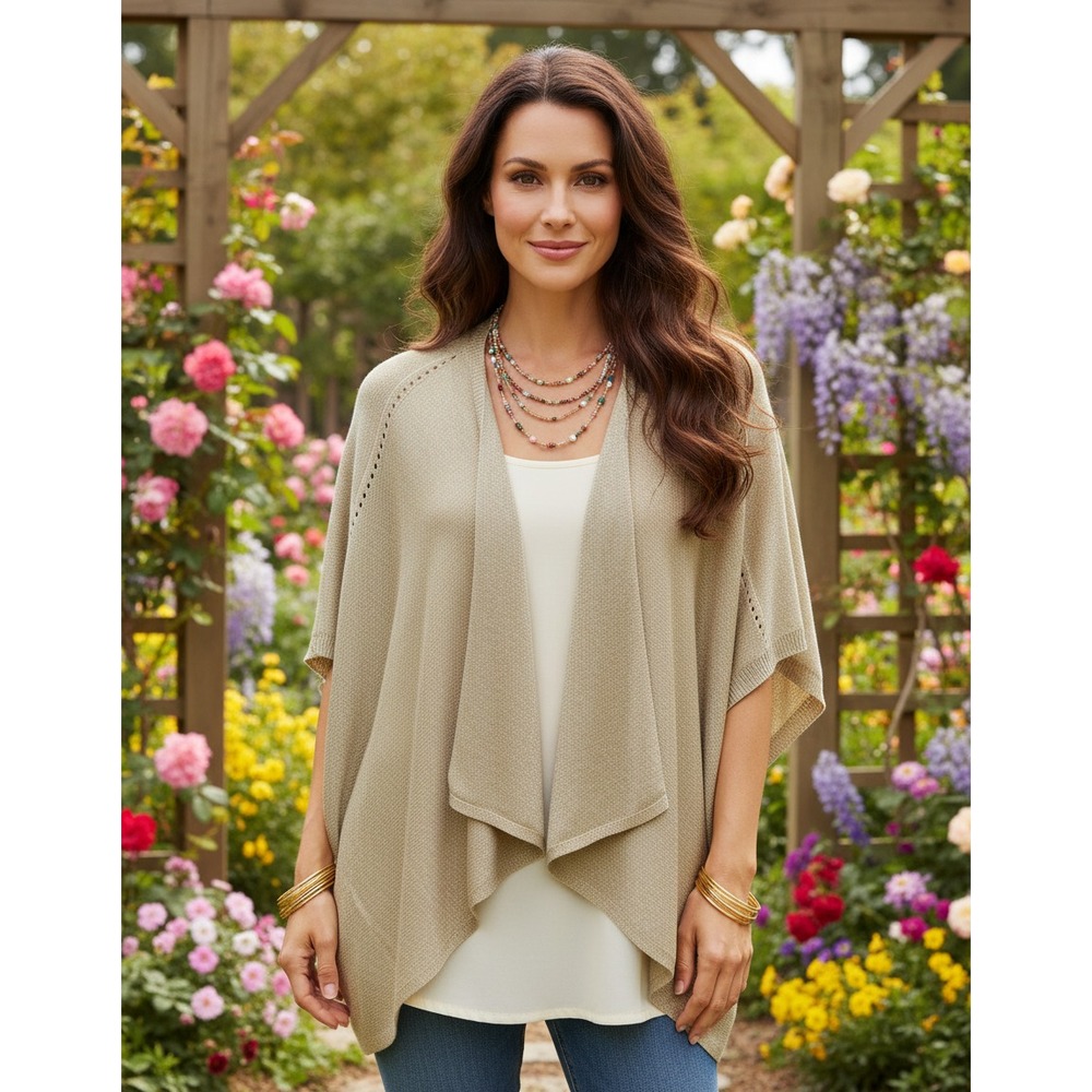 Jaclyn Smith Sweater Cardigan Gold Beige Metallic Boho Y2K Artsy Indie Glam L